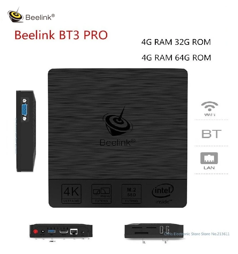 Мини ПК Beelink BT3 Pro WiFi BT 4,0 Intel Atom X5-Z8350 4G 32G 4G 64G для Win Linux usb 3,0 tv Box