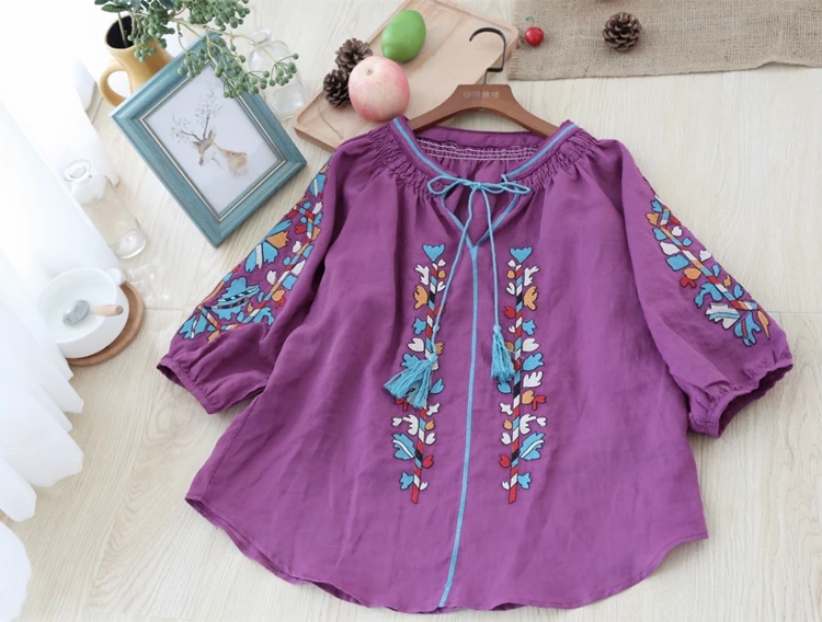 Рубашка женская оверсайз из хлопка и льна Свободная Повседневная Туника в