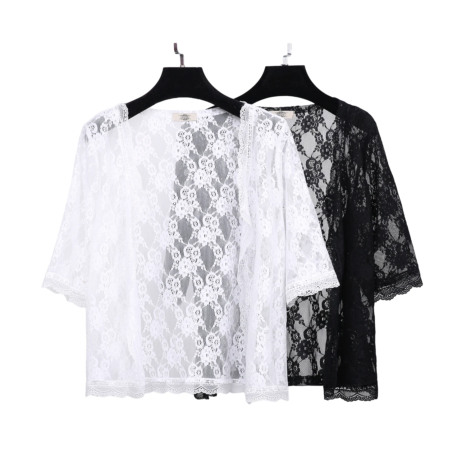 

2021 Summer New Fat MM Large Size Plus Fertilizer Loose Women's Lace Shirt Sunscreen Short-Sleeved Cardigan Lace Top Coat