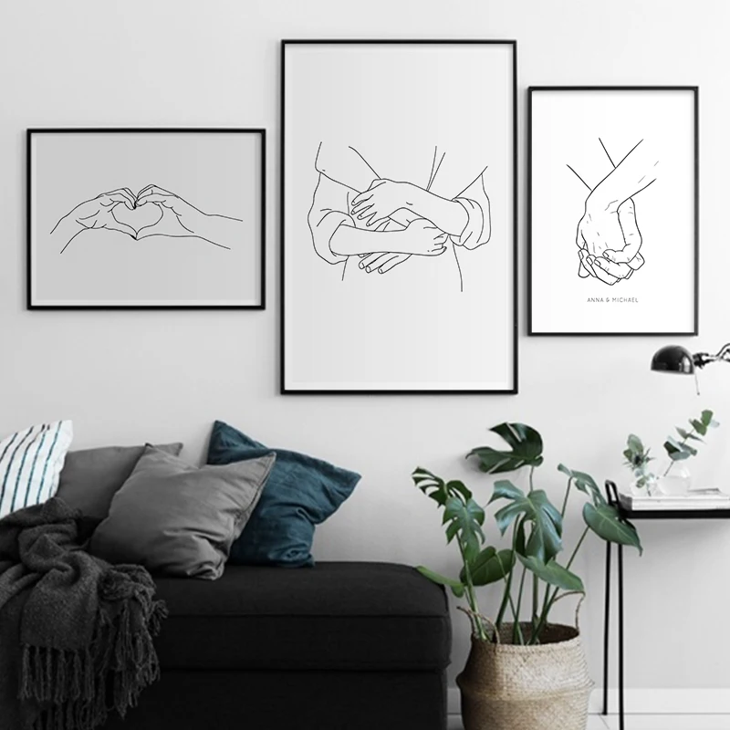

Minimalist Romantic Hand In Hand Canvas Painting Nordic Wall Art Poster and Print Modern Picture for Couples Lovers Room Decor