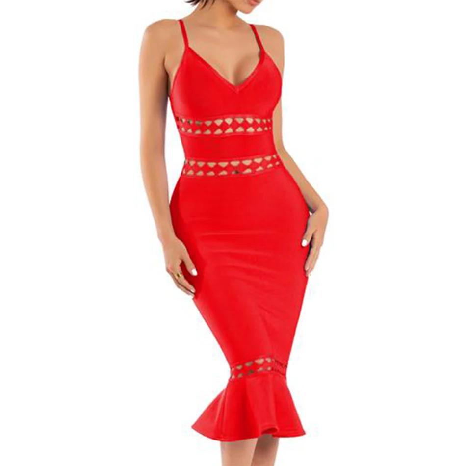 Женское Бандажное платье на бретельках с V-образным вырезом до середины икры