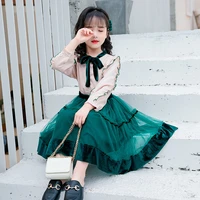 2021 spring autumn girls short skirts two piece new hedging long sleeved mesh for kids suit childrens clothing 4 16 years old