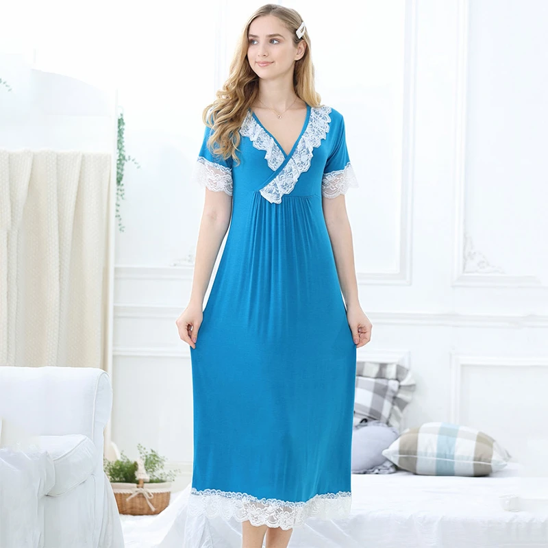 Новинка летние мягкие элегантные длинные ночные рубашки Женская Милая