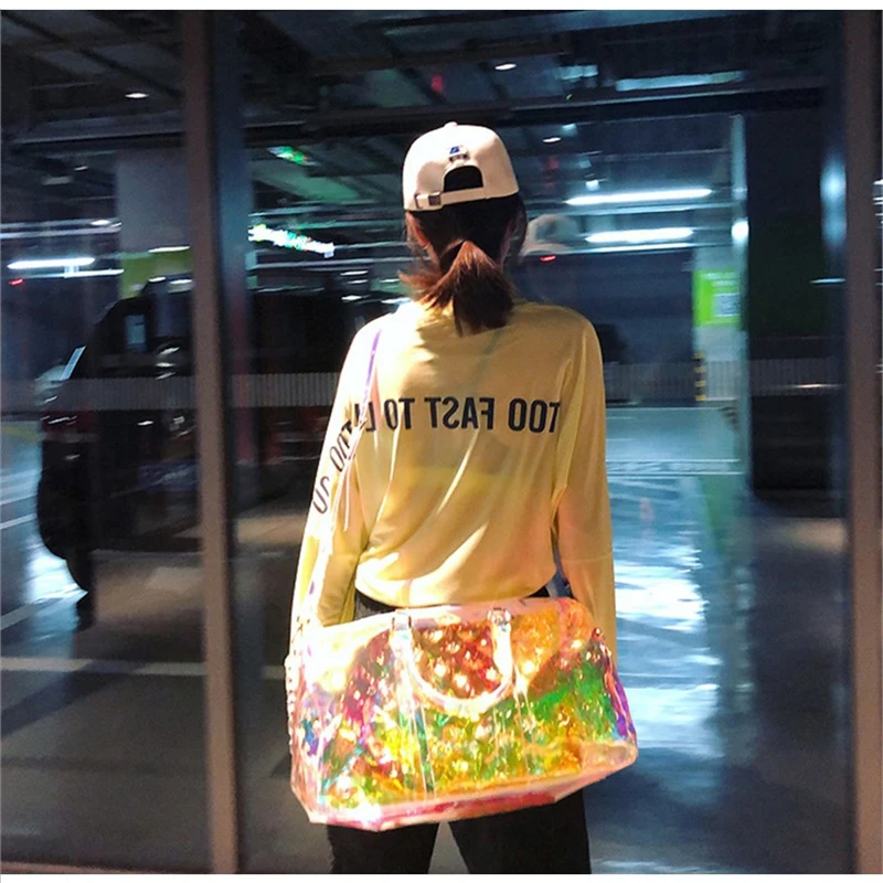 

Luxury Holographic New Printing Transparent Large-Capacity Sports Handbag High Quality PVC Short-Distance Laser Travel Bag 50CM