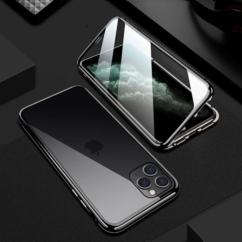 Магнитный адсорбционный металлический чехол для iPhone 11 11 Pro Max прозрачный чехол из закаленного стекла для телефона для iPhone XS Max XR 8 7 Plus откидная крышка