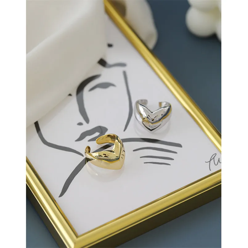 

Creative Irregular Heart-Shaped Rings Fashion Female Resizable Gold Silver Color Ring Ladies Jewelry Gifts-A