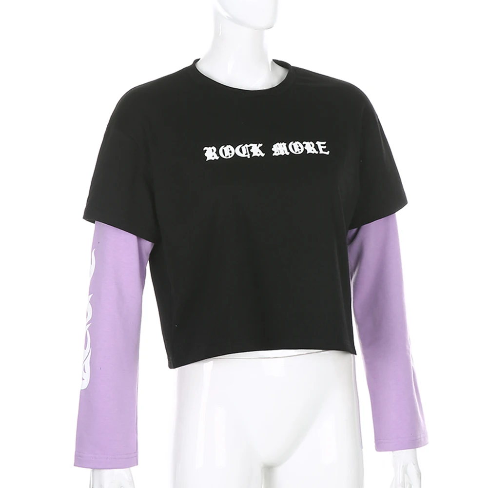 Женская футболка в стиле пэчворк с принтом пламени контрастного цвета Harajuku