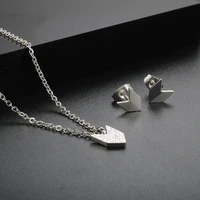 fashion stainless steel jewelry set frosted arrow pendant necklaces small stud earrings for women men silver chain wholesale new