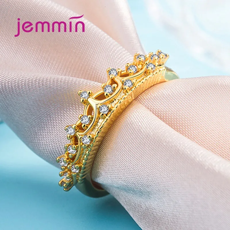 

Real 925 Sterling Silver Princess Crown Wedding Rings for Women Stackable Infinity Love Finger Ring Silver Jewelry
