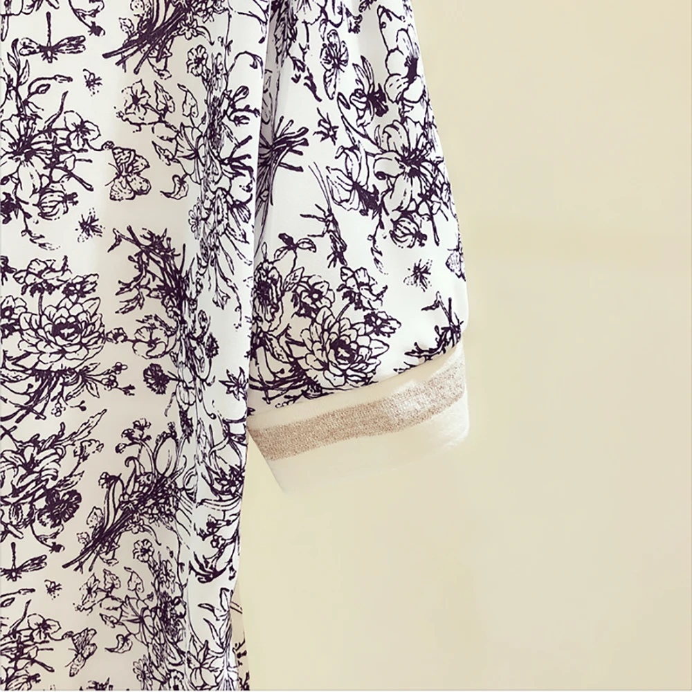 

Fashion Flower Print Short Sleeve Chiffon T Shirt Woman O-Neck Loose Baggy Tops Summer Clothes For Women