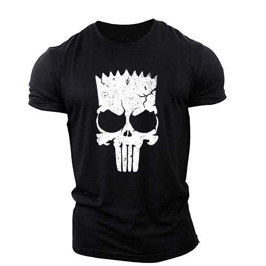 

New summer cold fashion skull print casual street hip-hop funny men and women round neck breathable sports popular short sleeves