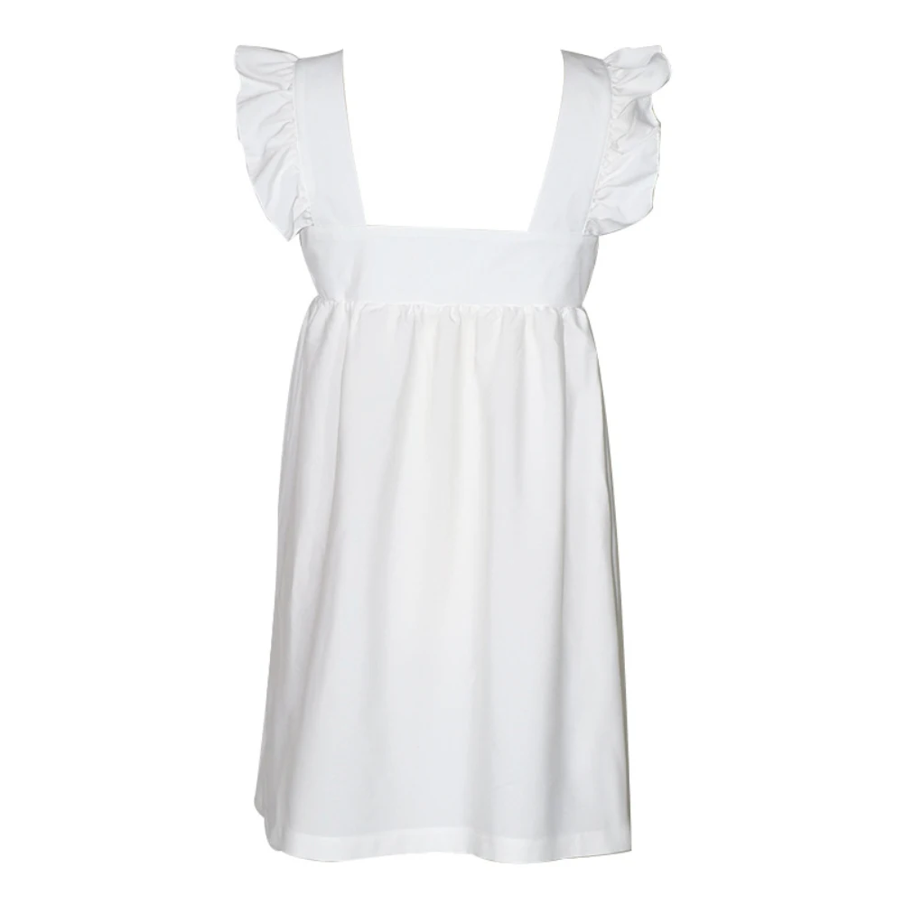 

Elegant Sleeve Ruffle Mini Dress White Yellow Casual Square Collar Party Dress Women Summer Loose Pocket Beach Dress Vestidos