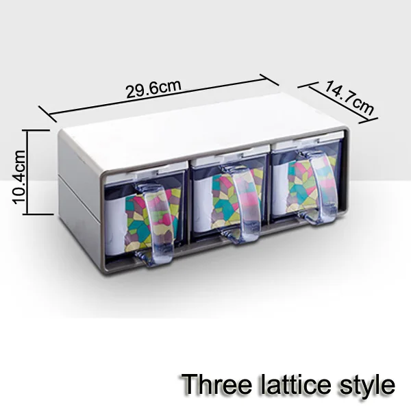 Three lattice style Высококачественная нержавеющая сталь панель приправа коробка пластмассовые для приправ горшок набор приправ коробка для соли горшок приправ коробка - Цвет: Three lattice style