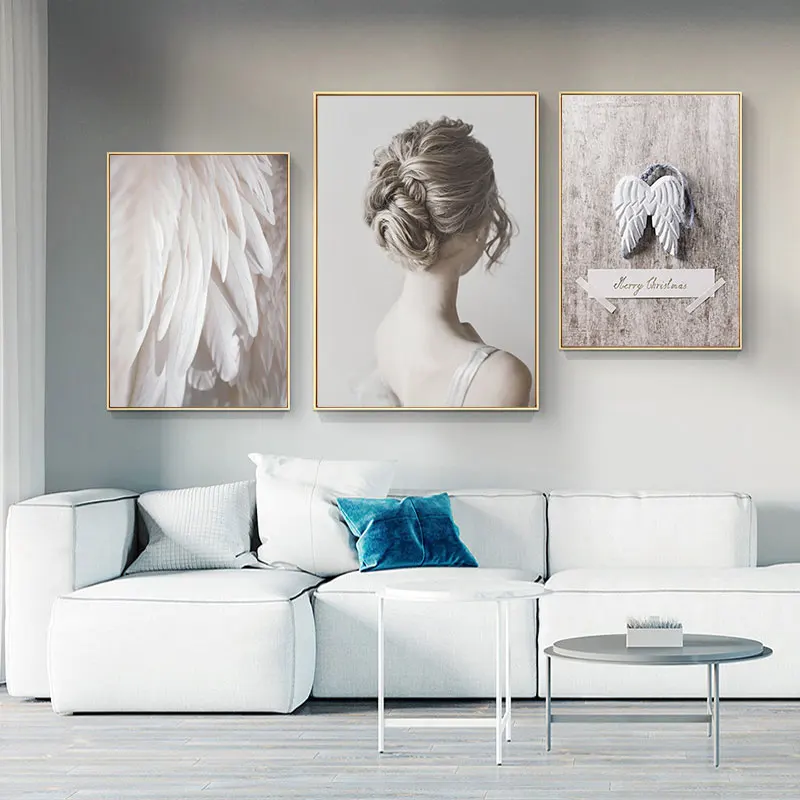 Scandinavian Angel Wings Canvas Paintings Woman Pink Feather Posters And Prints Wall Pictures for Living Room Decoracion | Дом и сад