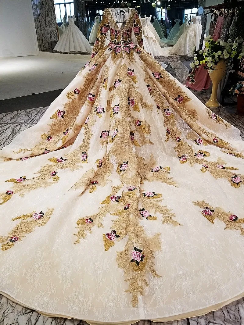BGW 21822ht Muslim Saudi Arabia Design Robe Longue Soiree Long Sleeves Golden White And Champagne Lace Up Back Evening Dress