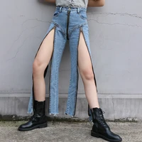 korean version of dongdaemun port style high waist zippers design raw edge slim fit small feet ankle jeans women 2021 new