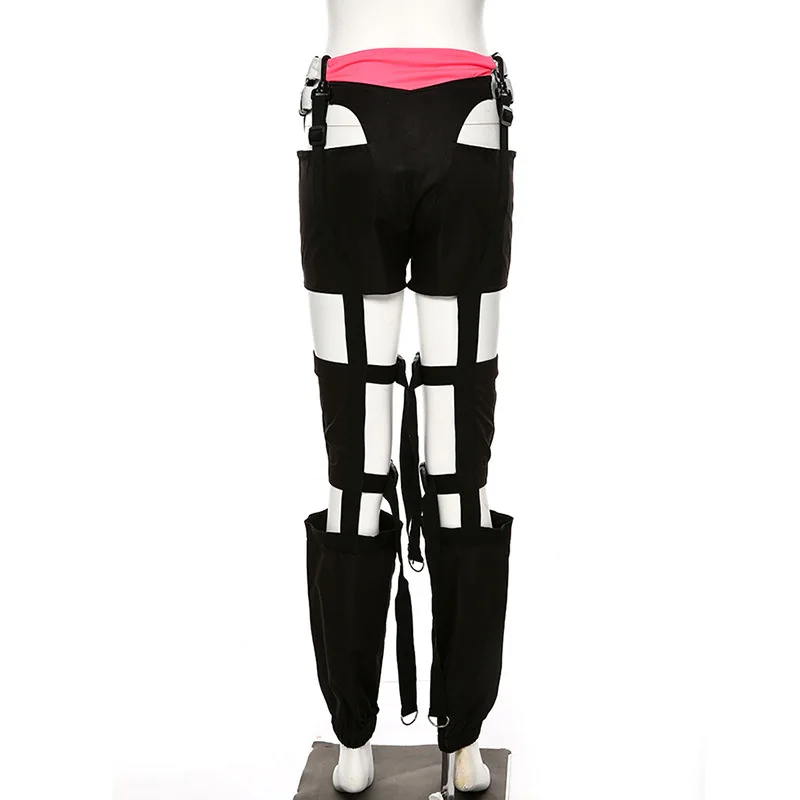 Женские брюки-карго Харадзюку с вырезами, лоскутные брюки Pantalones Mujer, уличная одежда для бега, хиппи с подвязками