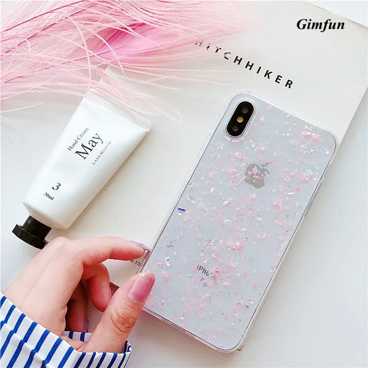 pink Gimfun Блестящий Кристальный Мягкий ТПУ чехол для телефона для Iphone X Xr Xsmas Прозрачный блестящий чехол из фольги для Iphone 11 Pro Max 6 7 8 Plus - Цвет: pink