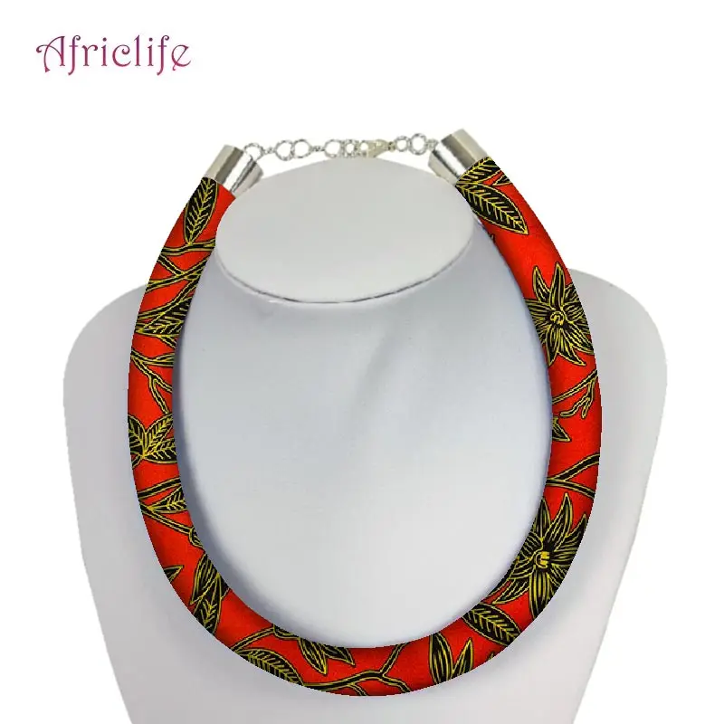 

Factory Supply African Print Rope Necklace Choker Dashiki Ankara Wax Cotton Resin Beads Jewelry for Women Gift SP065