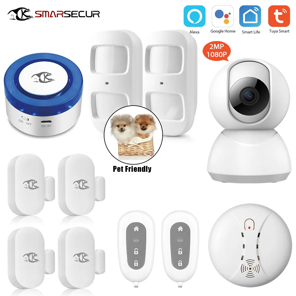 SMARSECUR Wifi Wireless 433mhz Alarm Smart Siren Life Pet-Friendly for Home Security System