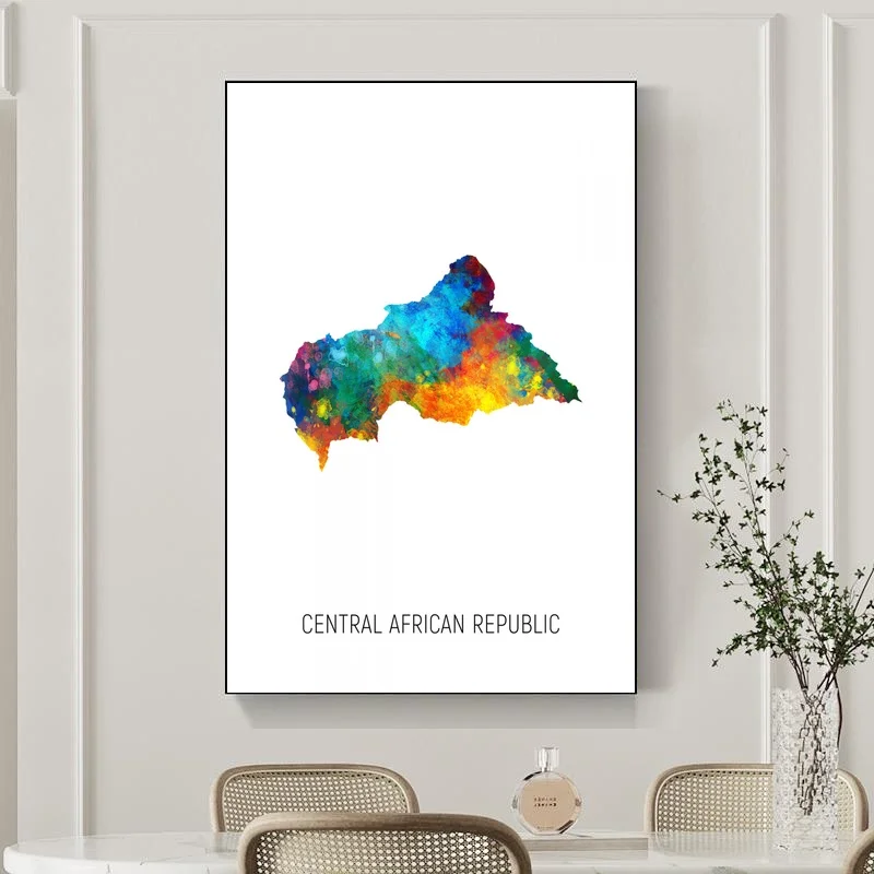 

Central African Rep Map, Watercolour Art Print CANVAS Poster