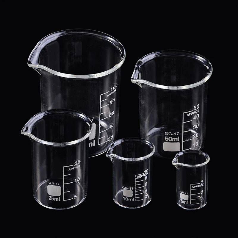 

5Pcs Glass Beaker Set 5/10/25/50/100ml Borosilicate Glass Laboratory Measuring Cup Glassware School Study Lab Glass Beaker Set