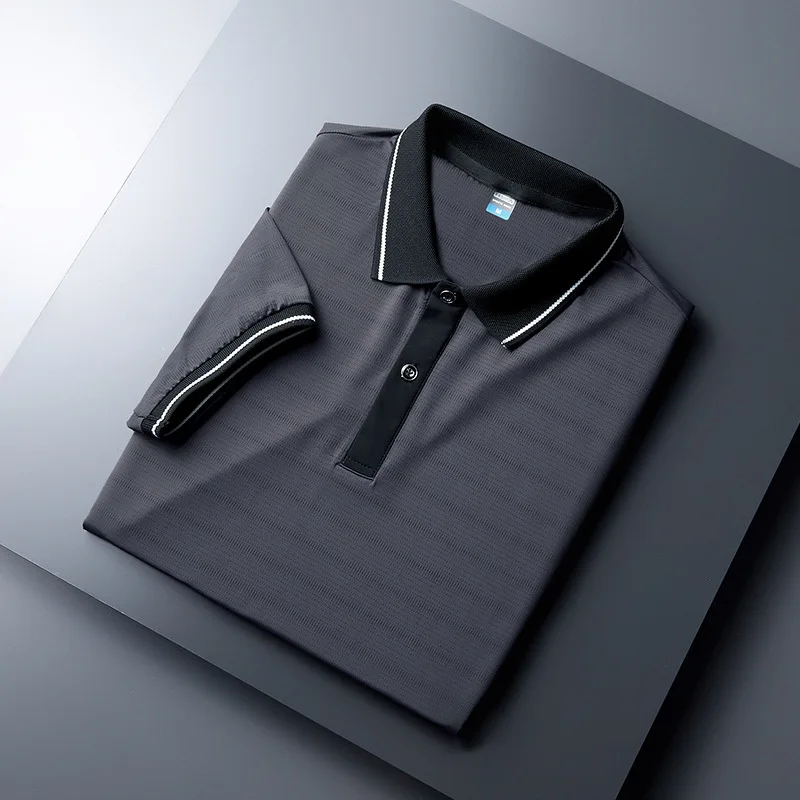 Мужская дышащая рубашка-поло повседневная Однотонная с коротким рукавом лето 2021