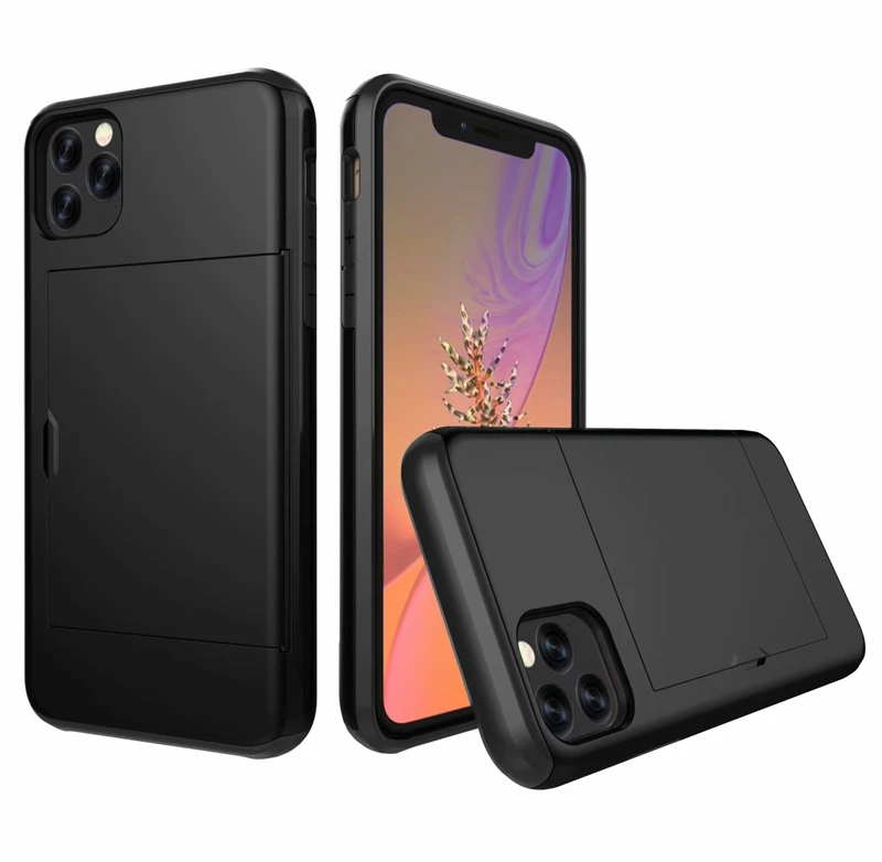black Для Iphone X XR XS 11 Pro Max 8 7 6 6s Plus 5 5S SE чехол Роскошный кошелек Гибридный скользящий держатель для карт для хранения Броня прочный Чехол - Цвет: black