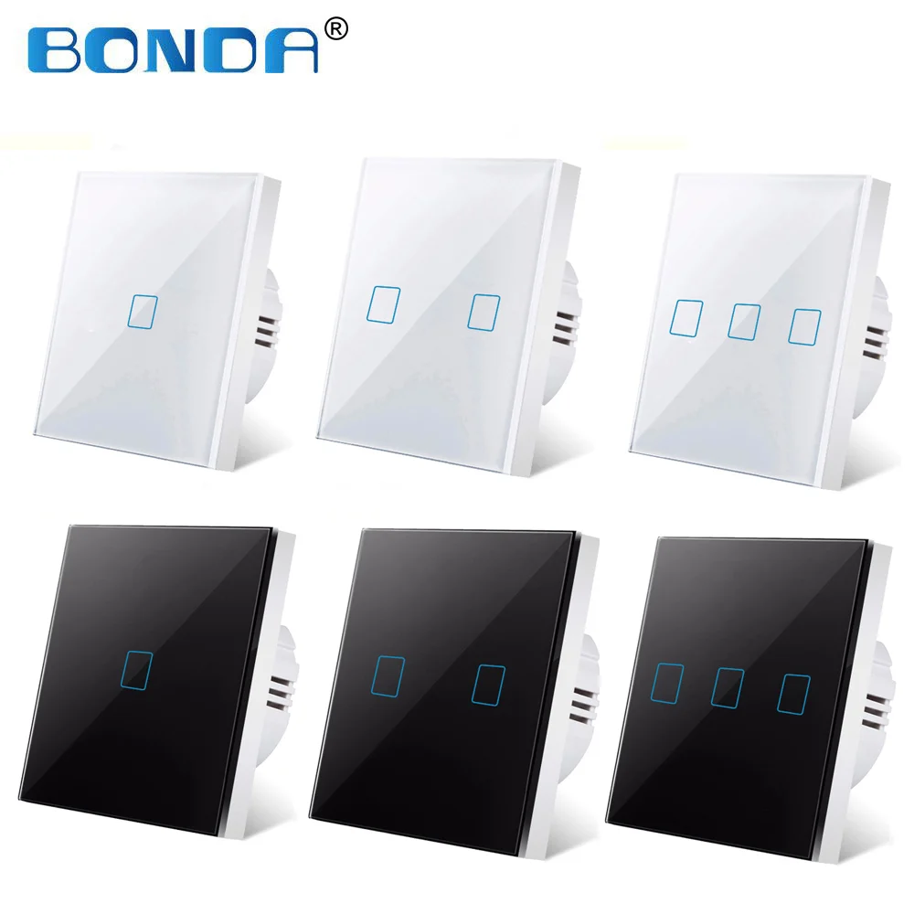 

BONDA EU standard Wall switch, white crystal ,tempered glass panel, touch switch, Ac220v, 1 way, wall lamp, wall touch screen