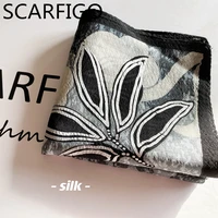 scarfigo 5050cm small square flower scarf silk foulard femme thin and light womens wrap handkerchief bandanas accessories