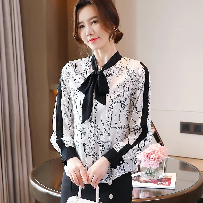 

New 2021 Spring Loose Women Chiffon Blouse Fashion Casual Long Sleeve Print Shirt Office Lady Tops Blusas