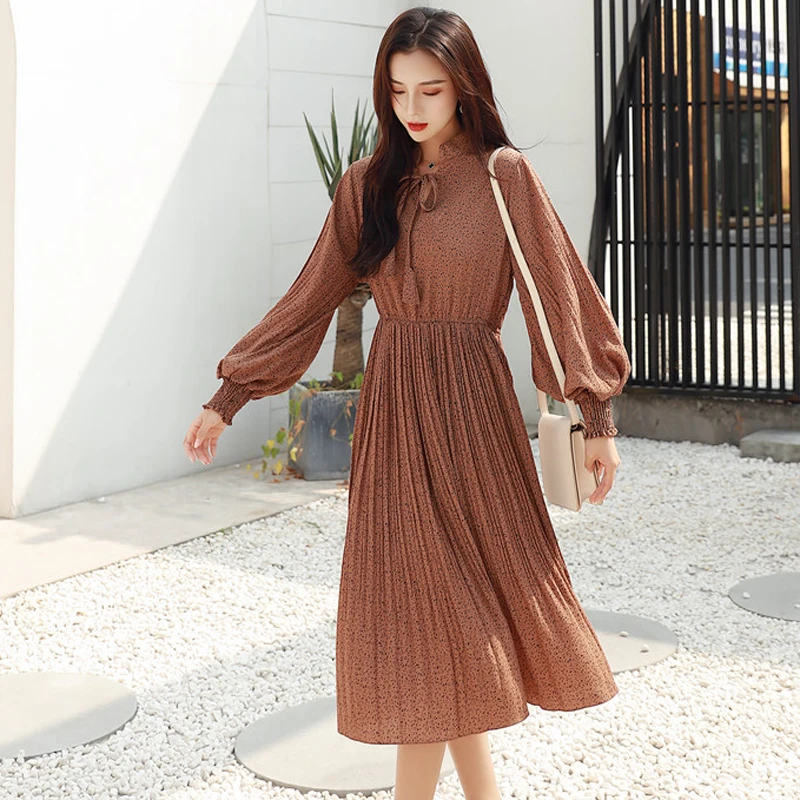 Платье BGTEEVER женское шифоновое с воротником стойкой винтажное ТРАПЕЦИЕВИДНОЕ