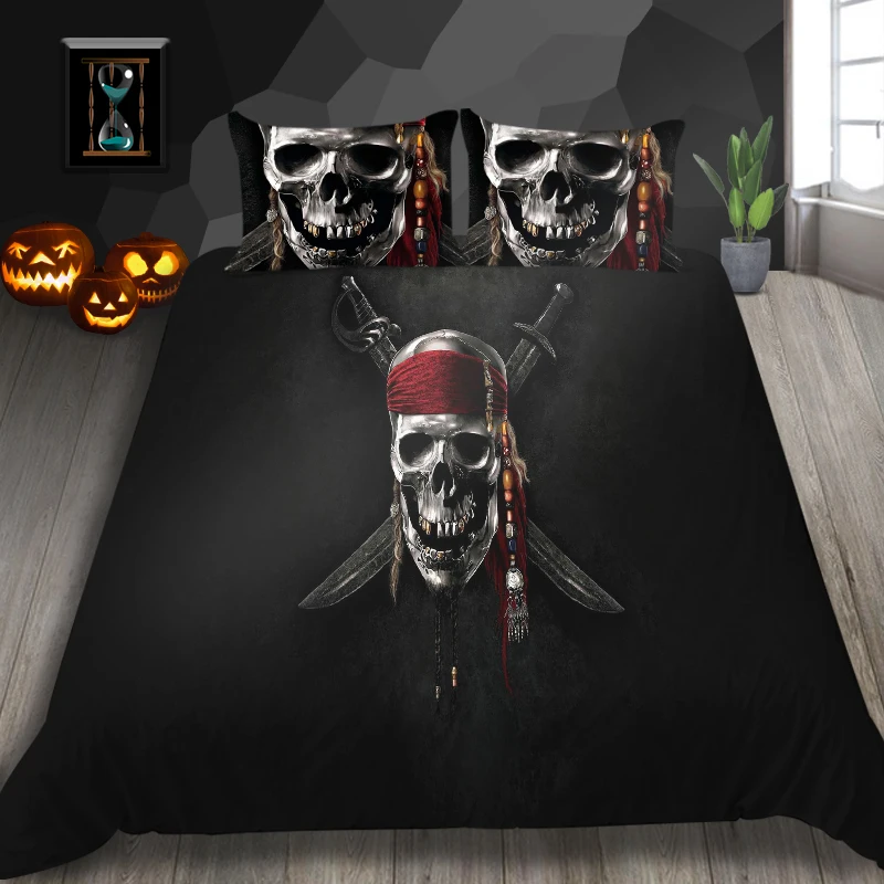 3D комплекты постельных принадлежностей с черепами черный в стиле хэллоуина