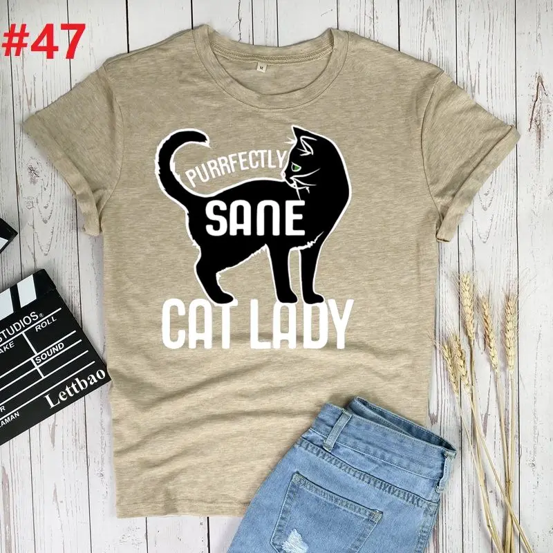 

Purrfectly Sane Cat Print Men T-Shirt Funny Women Tops Tee Female T shirt short sleeve Clothes Gothic Hip Hop style