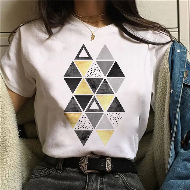 

New Geometric Figure Printed T Shirt Women Plus Size Short Sleeve Summer T Shirt Harajuku Fashion Landscape T-shirt Casula Tees
