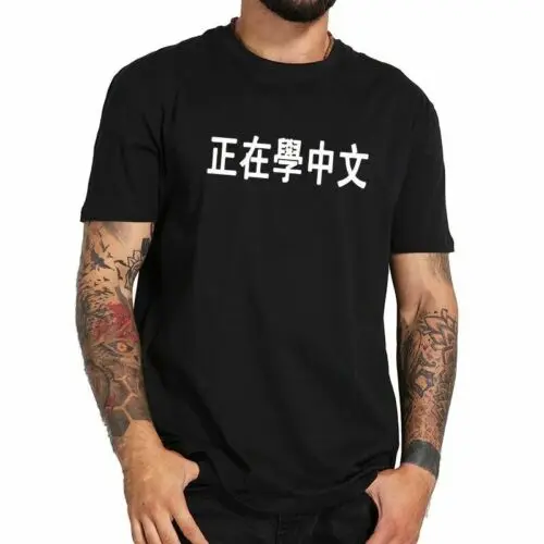 

С рисунком в виде китайских иероглифов футболка Для мужчин Смешные означает изучение китайского подарок рубашка уличная забавные