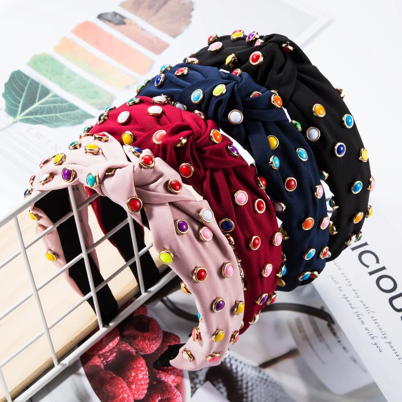 Женский ободок с бантом и бусинами пляжный праздничный разноцветными аксессуар