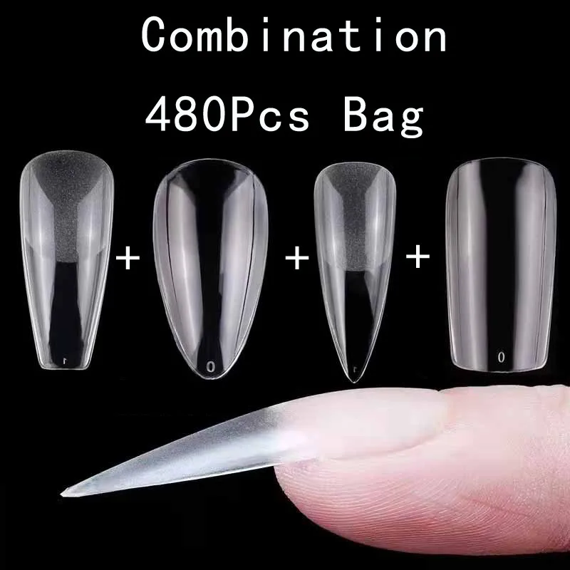 

480Pcs Transparent Coffin Almond Fake Nails Long Ballet ABS Full Coverage Nail Tips Decorations Pressed On False Nails