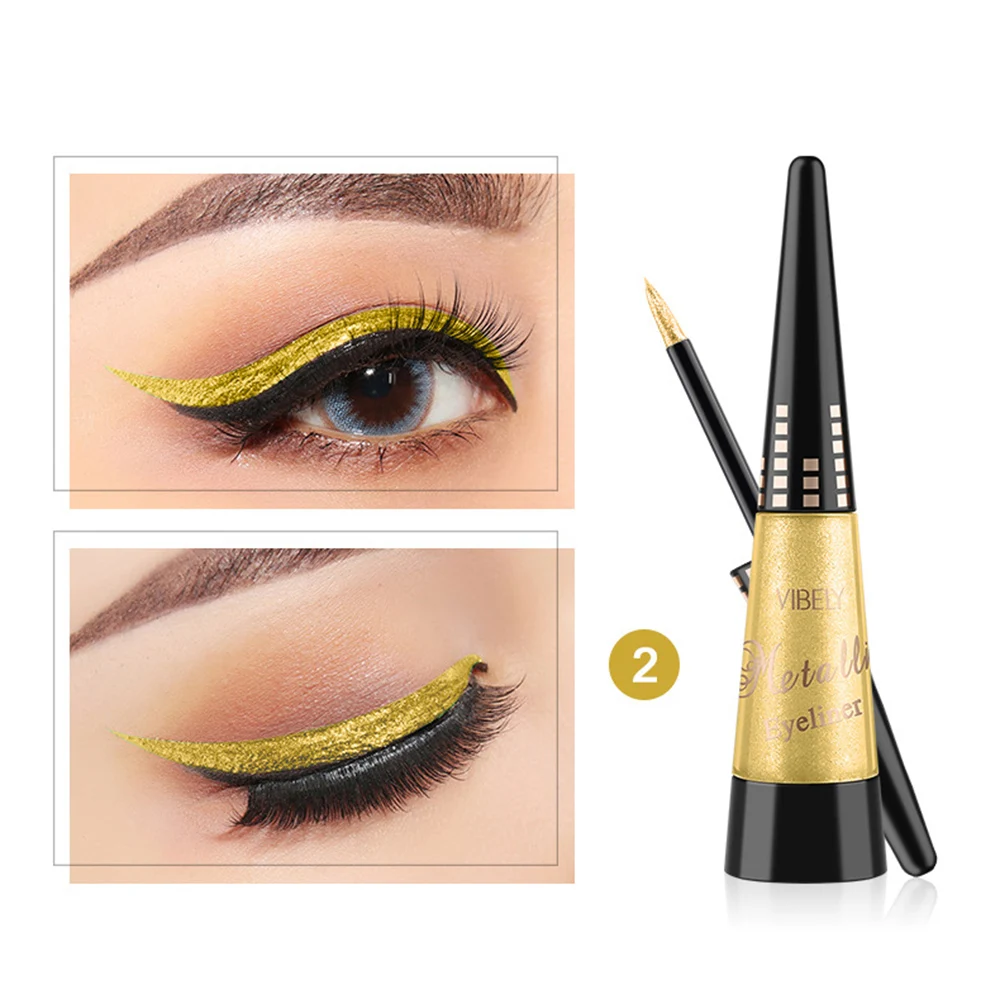 

2pcs Liquid Eyeliner Golden Red Eyeliner Shiny Eyes Flash Waterproof Long-lasting Metal Color Liquid Eye Shadow Eye Liner