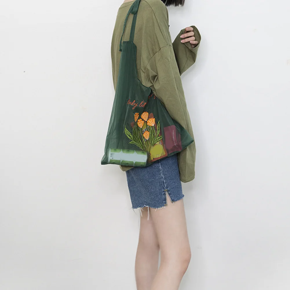 

Women Handbag Portable Embroidery Casual Mesh Shopping Bag for Outdoor Travel New