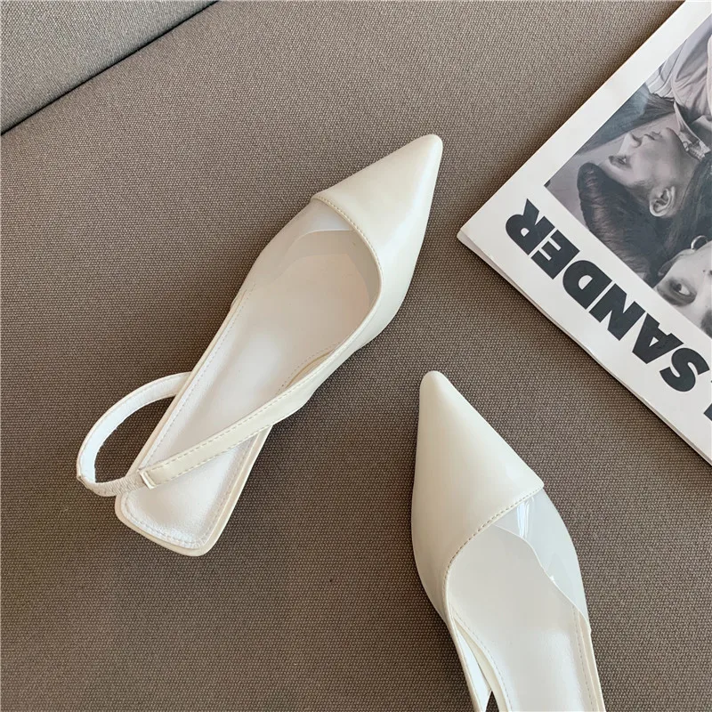 

Sandals Elastic Band 2021 Women's Shoes Closed Toe Suit Female Beige Summer Heels Med Slip-on New Comfort Fashion Low Black Girl