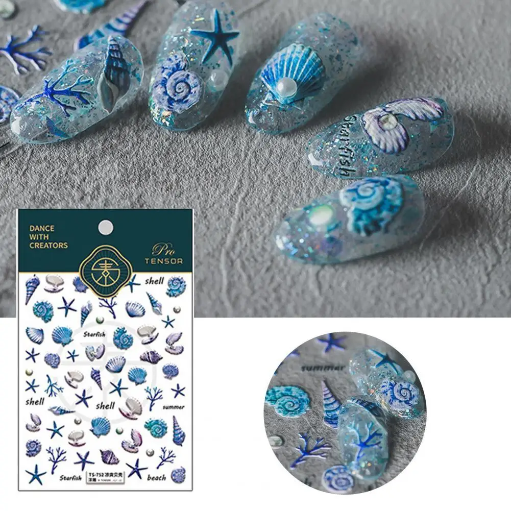

Nail Sticker Vivid Images Ultra Thin Blue Summer Ocean Series Waves Shell Starfish Decals for Manicure