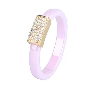 Pink Gold Популярные романтические 3 мм розовые кольца для женщин серебряного цвета с кристаллами керамические кольца в форме кольца Свадебные ювелирные изделия изысканные - Цвет основного камня: Pink Gold