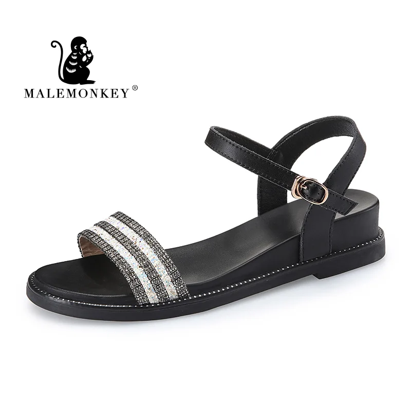 Женские кожаные сандалии MALEMONKEY Элегантные повседневные на танкетке лето 023037 |