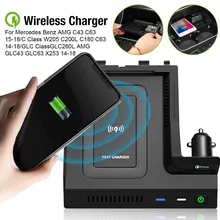 Car Wireless charger for Mercedes Benz W205 AMG C43 C63 AMG GLC 43 GLC63 X253 C Class GLC accessories mobile phone fast charging