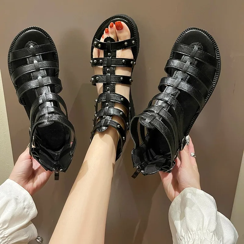 2021 New Ladies High Platform Sandals Roman Fashion High Heels Gladiator Sandals Women Beach Metal rivets Wedges Shoes Women