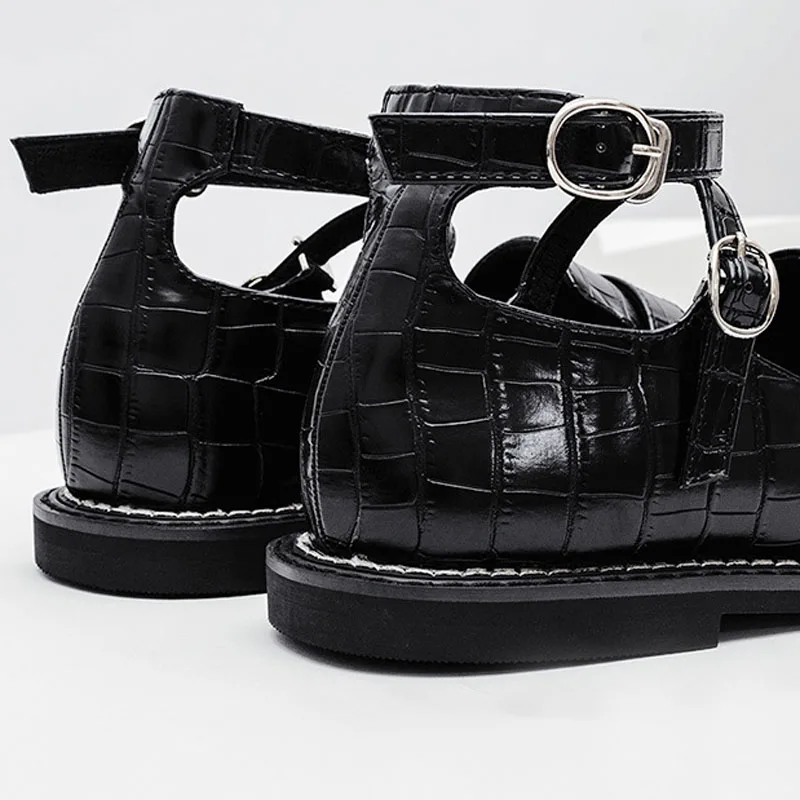 Женские Туфли Мэри Джейн летние черные туфли с металлической пряжкой на низком