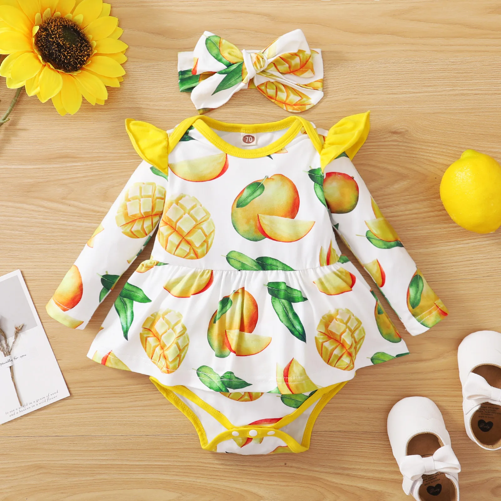 

Newborn Lovely Jumpsuit Autumn Toddler Cotton Long Sleeves Fruit Print Baby Girl Triangle Climbing Clothing