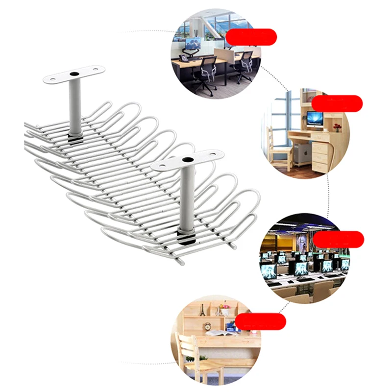 

New Multi Purpose Hanging Basket Metal Table Bottom Shelf Plug Socket Storage Rack Holder Home Office Desk Cable Wire Organizer