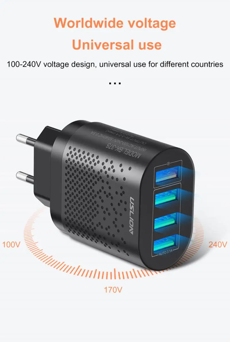 Быстрая зарядка 4 0 3 USB зарядное устройство универсальное порта EU US вилка адаптер